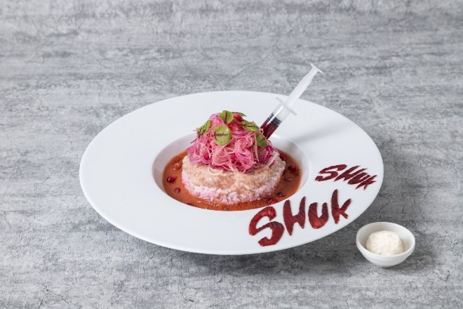 Menu highlights from the My Hero Academia Original Art Exhibition cafe featuring character-inspired dishes